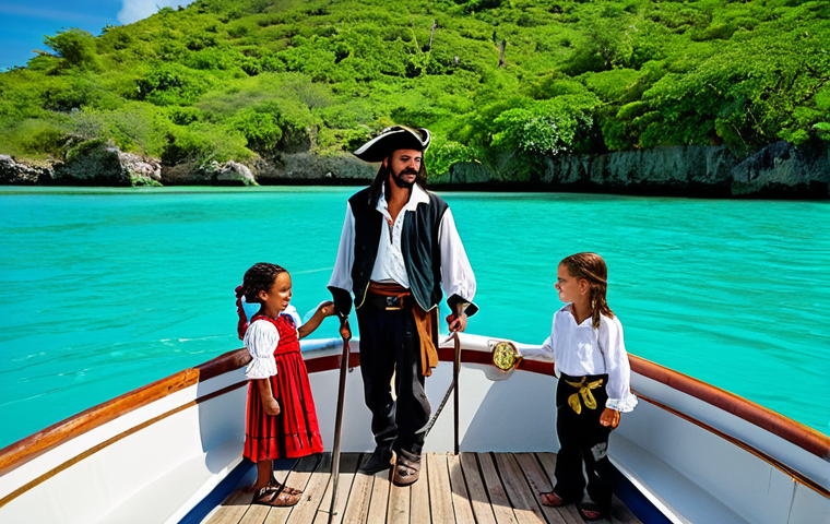 **

"A family on a boat tour in Antigua, exploring a small, uninhabited island. Children are wearing pirate costumes and searching for treasure. Crystal clear turquoise water, lush green vegetation in the background. Everyone is fully clothed in appropriate attire, safe for work, professional photography, perfect anatomy, natural proportions, modest clothing, family-friendly."

**