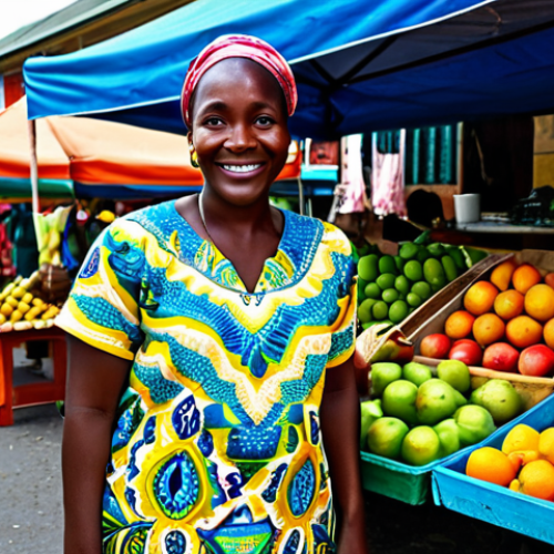 **

A friendly Antiguan local, fully clothed in modest, colorful Caribbean clothing, standing in front of a vibrant street market filled with tropical fruits and local crafts. Safe for work, appropriate content, perfect anatomy, natural proportions, family-friendly, professional photography, high quality.

**