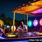 앤티가 바부다 클럽 및 바 추천 - A lively open-air nightclub scene in Antigua and Barbuda at night, featuring diverse music genres li...